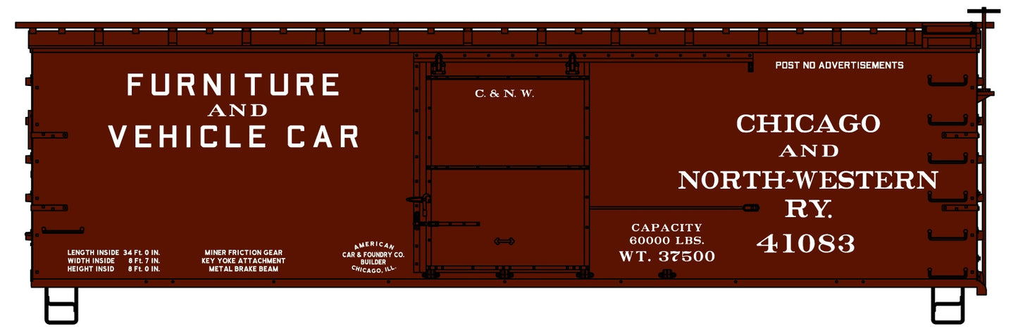 Chicago and North-Western Railway 36' Double Sheath Wood Boxcar with Wood Ends and Straight Underframe