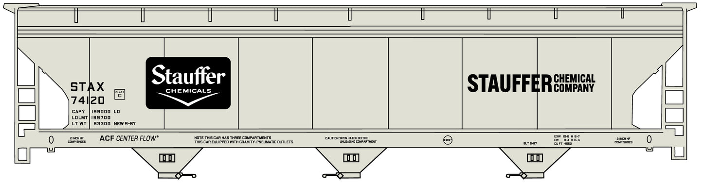 Stauffer Chemical Company 3-Bay ACF Covered Hopper
