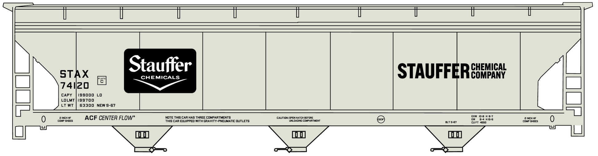 Stauffer Chemical Company 3-Bay ACF Covered Hopper
