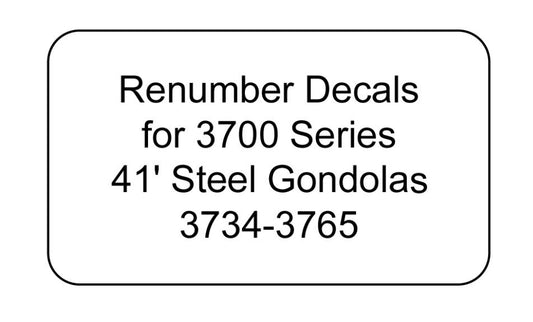 Decal Renumber Sets for 3700 Series Gondolas 3734-3765