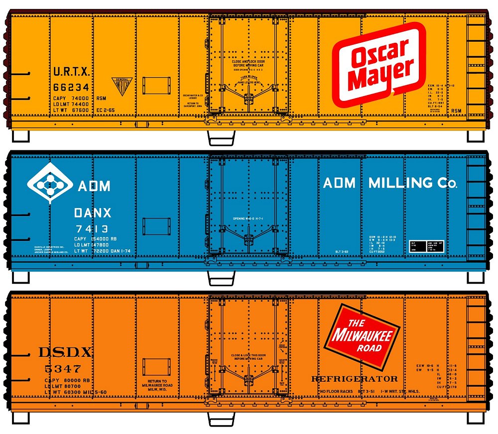 8164 Steel Reefer 3-Car Set Oscar Mayer, ADM, Milwaukee Road