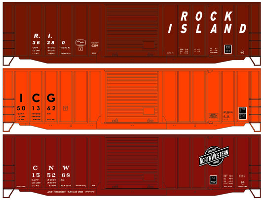 8188 Rock Island, ICG, C&NW 3-Car Set 50' Exterior Post Steel Boxcars